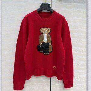 Polo Ralph Lauren Preppy Blazer Bear Crewneck Sweater - Red